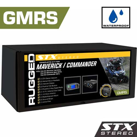 Waterproof GMRS Radio - Can-Am Maverick Commander STX STEREO Complete UTV Communication Intercom and Radio Kit with Glove Box Mount