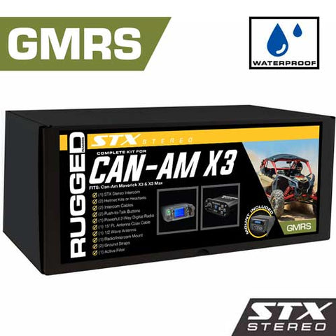 Waterproof GMRS Radio - Can-Am X3 STX STEREO Complete UTV Communication Intercom and Radio Kit with Top Mount